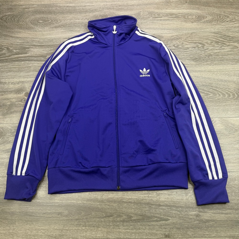 Adidas Firebird Track Jacket Women XL Purple White Big Logo Zip Pocket Retro Y2K